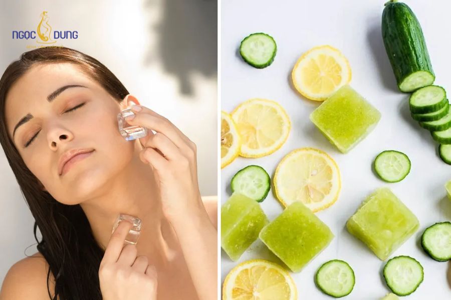 Cách trị bọng mắt bằng nước đá lạnh tại nhà nhanh, hiệu quả 9 Đông đá nước ép dưa chuột hoặc trà xanh thành các viên đá dưỡng chất giúp tăng khả năng làm sáng da vùng mắt