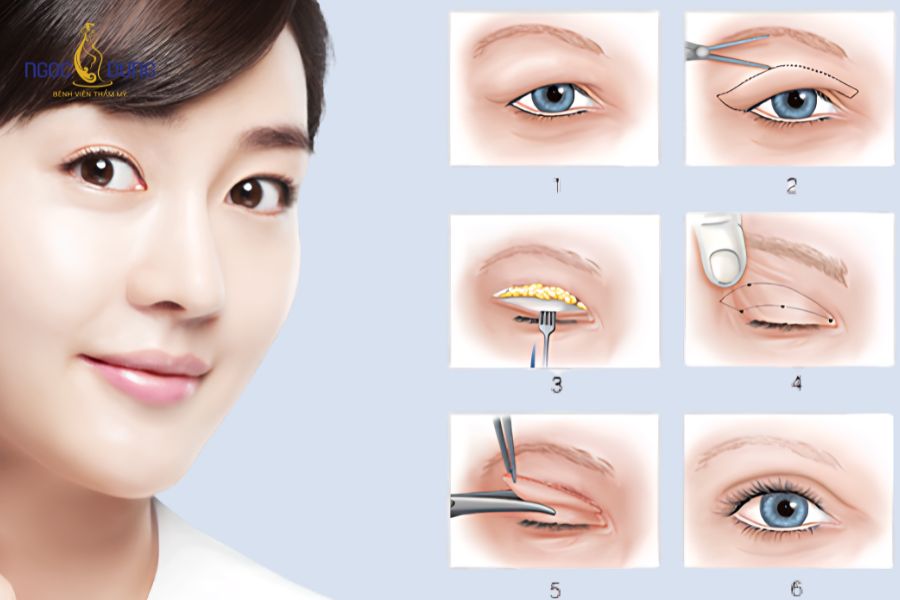 Phẫu thuật cắt mỡ mí mắt trên là gì? Cách chăm sóc sau thực hiện 5 Mô phỏng vị trí các túi mỡ thừa tích tụ ở mí mắt trên gây ra hiện tượng bầu mắt sưng húp, sụp mí