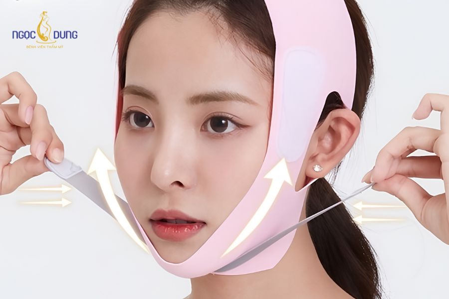 Bóp size định hình gương mặt: Các phương pháp thẩm mỹ 10 Thao tác đeo đai định hình tạo lực ép cơ học lên vùng cằm má