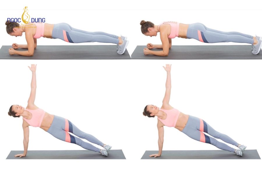 Top 15 bài tập nâng ngực, tăng vòng 1 săn chắc tại nhà 14 Tư thế plank cao kết hợp chạm vai rèn luyện sức bền cơ lõi và cơ ngực
