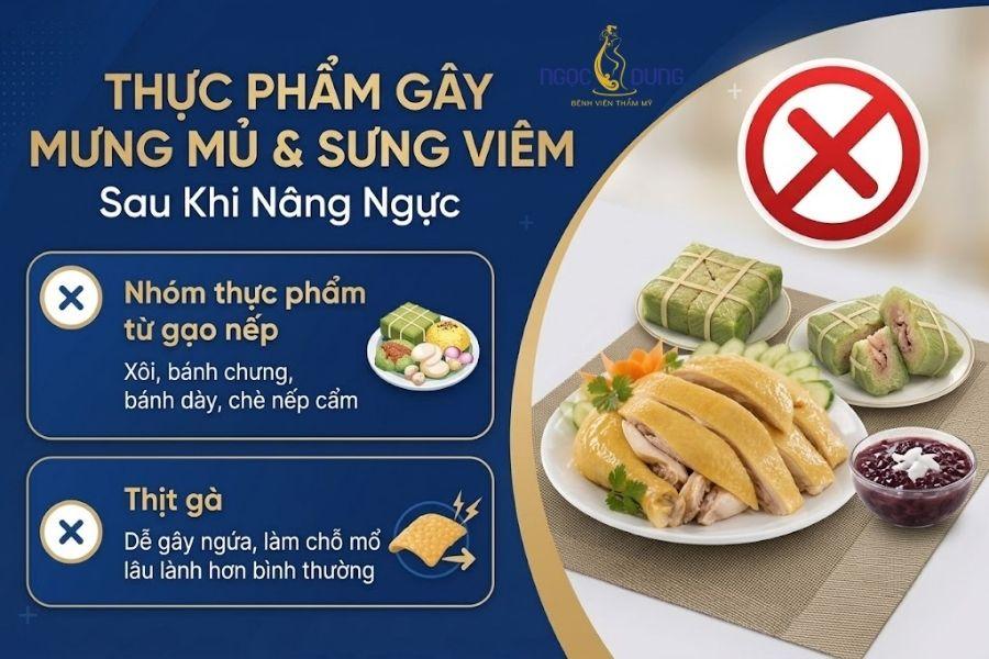 Nâng ngực cần kiêng ăn gì? Giải đáp từ Bệnh viện Thẩm mỹ Ngọc Dung 9 Nhóm thực phẩm gây mưng mủ và sưng viêm cần tránh khi nâng ngực