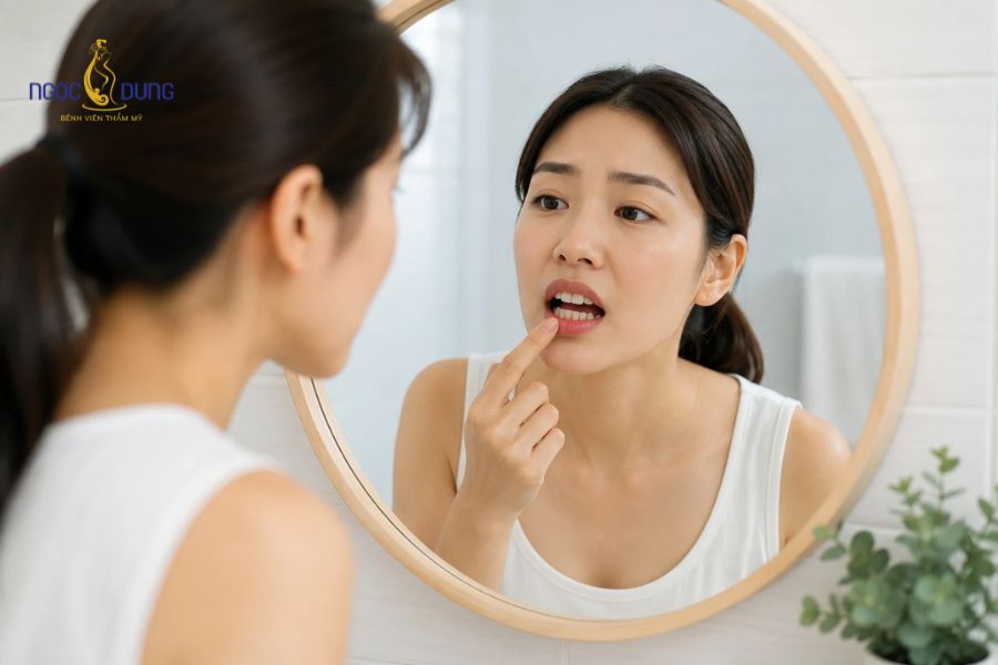 Tiêm filler môi bị bầm tím: Nguyên nhân và cách xử lý 16 Thói quen sờ nắn hay tác động lực mạnh vào môi mới tiêm khiến tổn thương vỡ mạch máu nghiêm trọng hơn