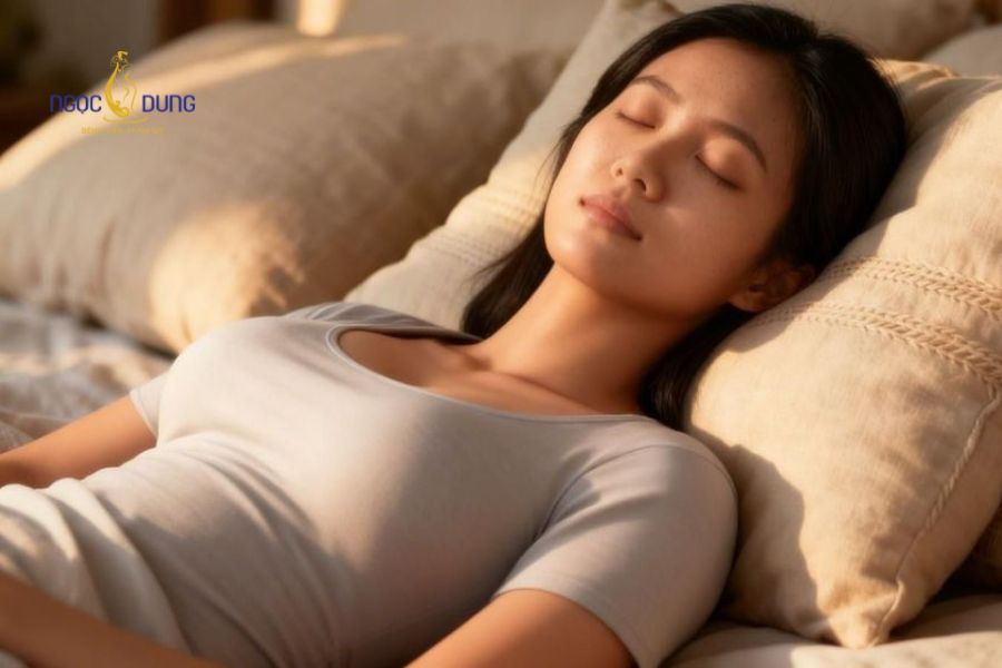 Nâng ngực cần kiêng ăn gì? Giải đáp từ Bệnh viện Thẩm mỹ Ngọc Dung 13 Tư thế nằm ngửa kê gối nhẹ giúp giữ cân bằng áp lực lên vùng ngực và bảo vệ dáng túi độn trong 4 tuần đầu