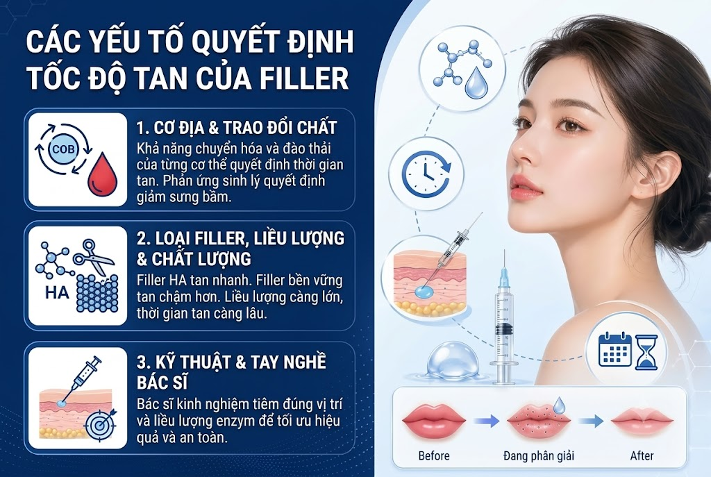 Tiêm tan filler bao lâu thì tan hết? Giải đáp chi tiết 10 Các yếu tố quyết định tốc độ tan của filler khi tiêm